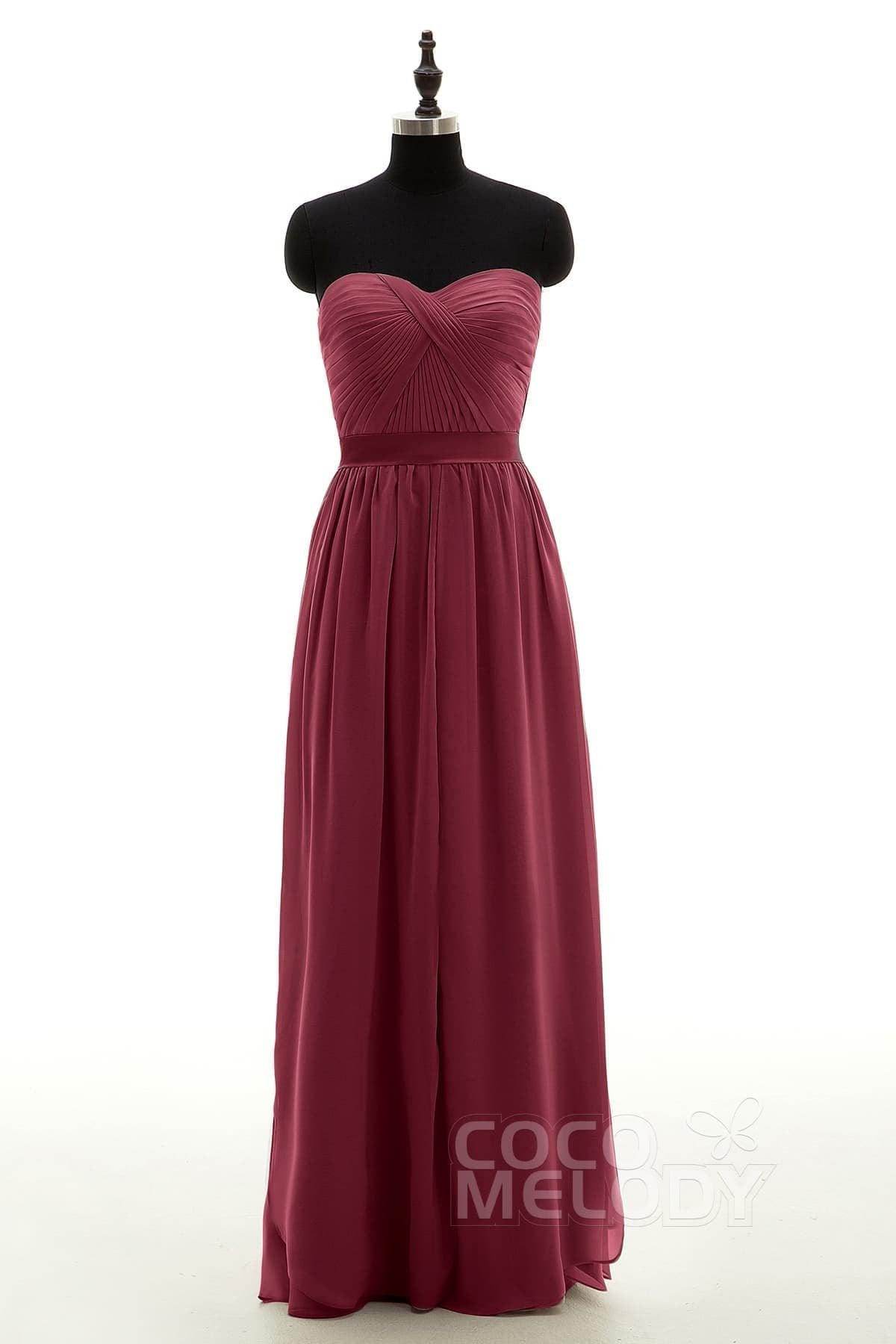 Sheath-Column Floor Length Chiffon Bridesmaid Dress NB3312 - COCOMELODY